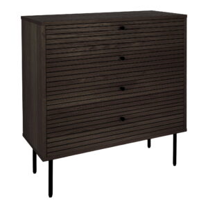 Kyoto Kommode, 4 skuffer, egefiner, smoked, sorte metalben, 80x40x85 cm - Billede 3