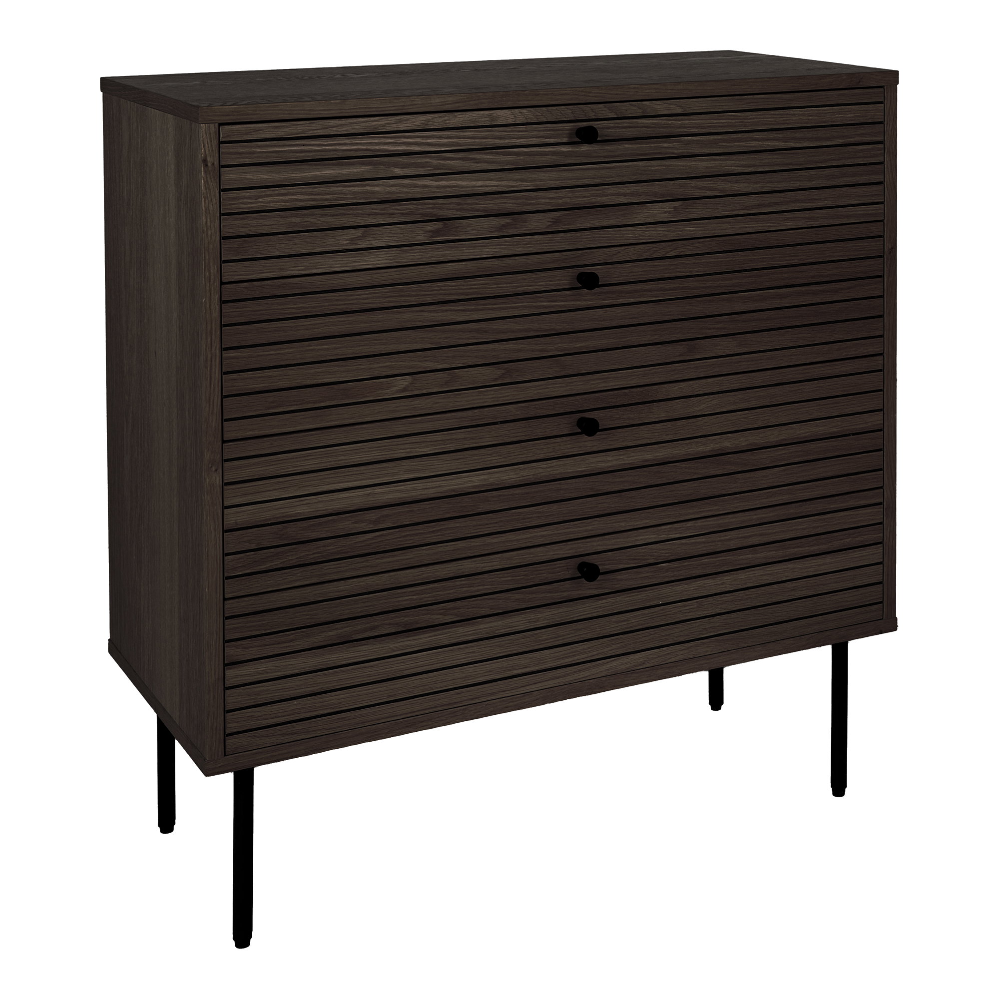 Kyoto Kommode, 4 skuffer, egefiner, smoked, sorte metalben, 80x40x85 cm - Billede 3