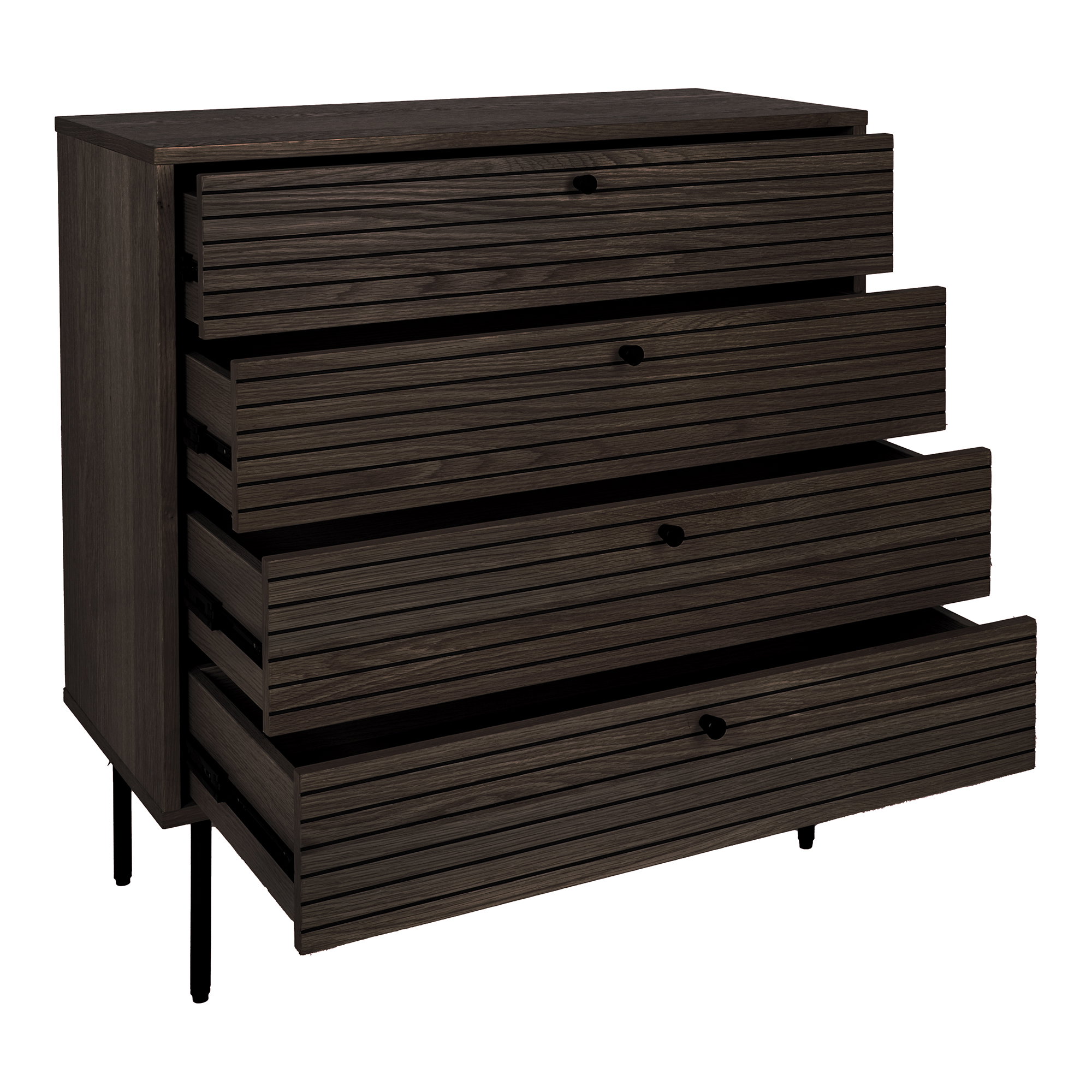 Kyoto Kommode, 4 skuffer, egefiner, smoked, sorte metalben, 80x40x85 cm - Billede 4
