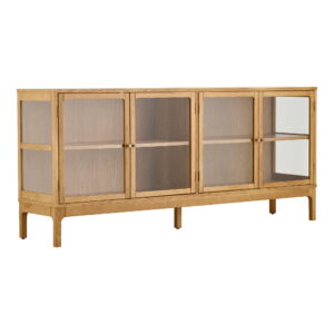 Alternative view of Zamora Skænk, 4 glaslåger, 1 hylde, eg/egefiner/hærdet glas, natur, 40x180x80 cm