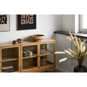 Zamora Skænk, 4 glaslåger, 1 hylde, eg/egefiner/hærdet glas, natur, 40x180x80 cm - Billede 8