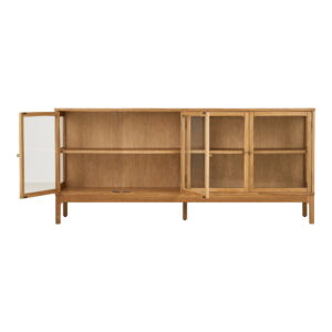 Zamora Skænk, 4 glaslåger, 1 hylde, eg/egefiner/hærdet glas, natur, 40x180x80 cm - Billede 3