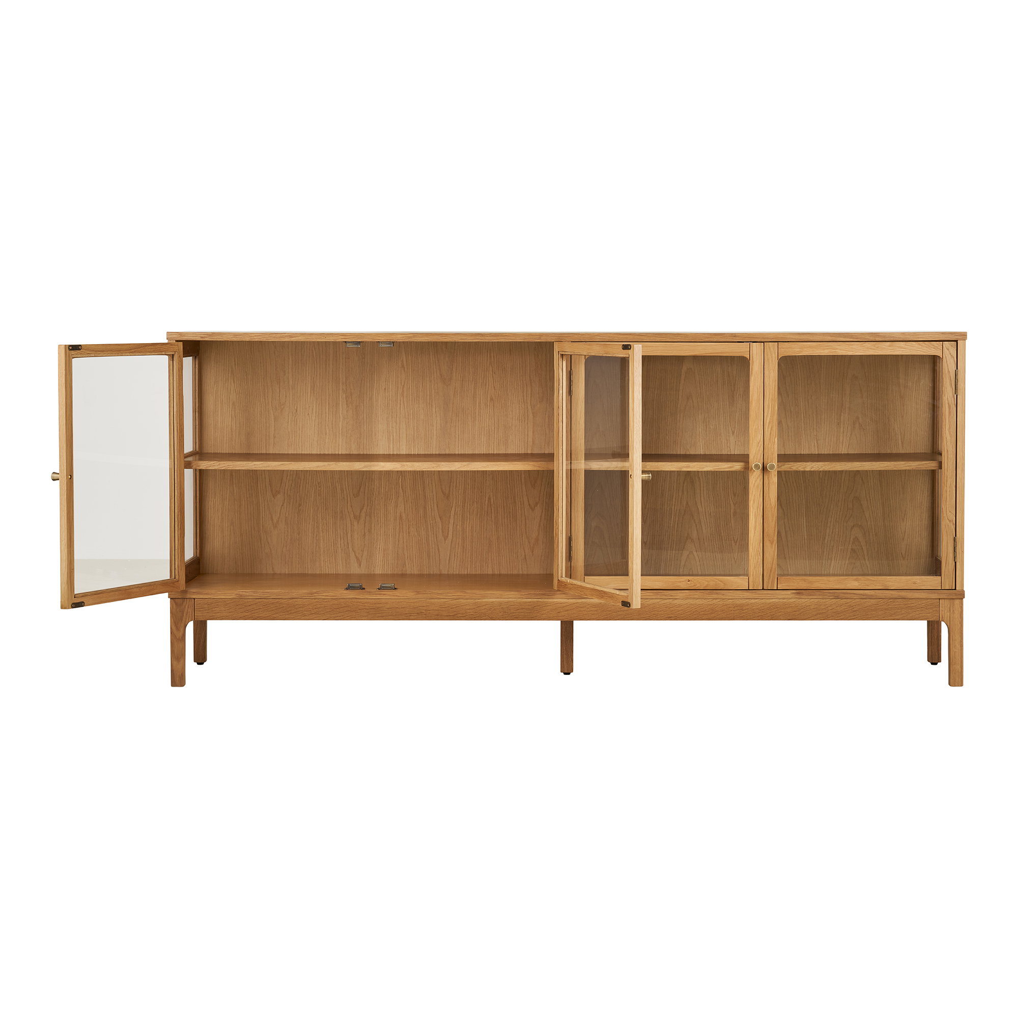 Zamora Skænk, 4 glaslåger, 1 hylde, eg/egefiner/hærdet glas, natur, 40x180x80 cm - Billede 3