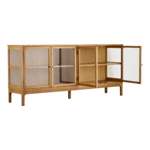 Zamora Skænk, 4 glaslåger, 1 hylde, eg/egefiner/hærdet glas, natur, 40x180x80 cm - Billede 4