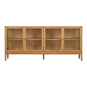 Zamora Skænk, 4 glaslåger, 1 hylde, eg/egefiner/hærdet glas, natur, 40x180x80 cm