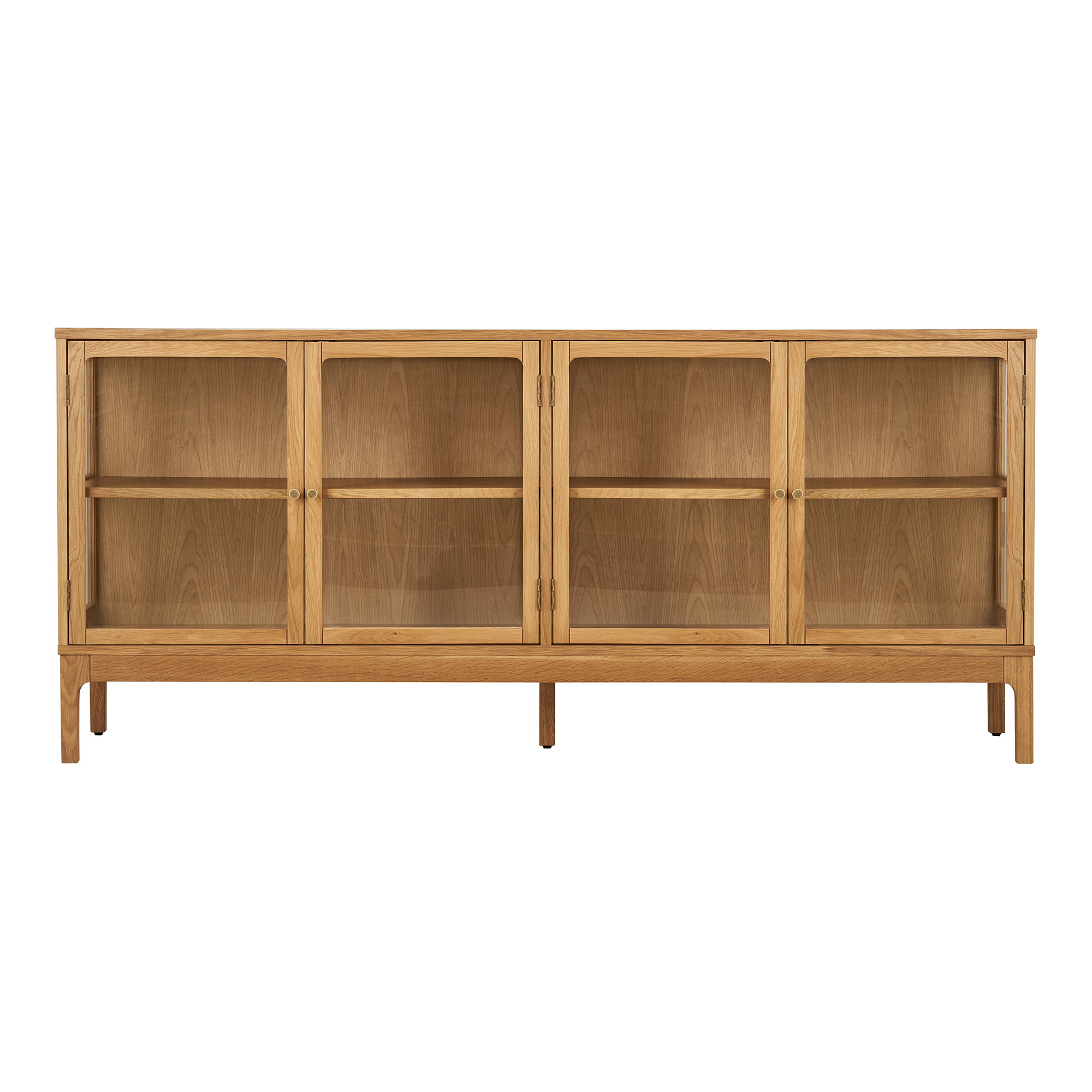 Zamora Skænk, 4 glaslåger, 1 hylde, eg/egefiner/hærdet glas, natur, 40x180x80 cm
