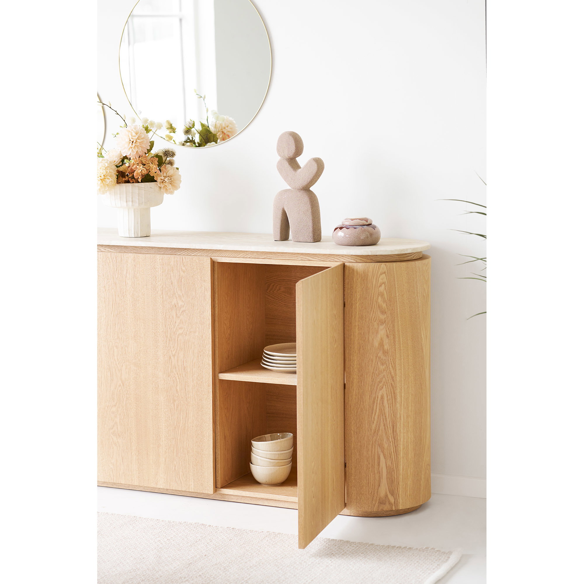 Larvik Skænk, granit/ask finer, natur/off white, 180x40x85 cm - Billede 10
