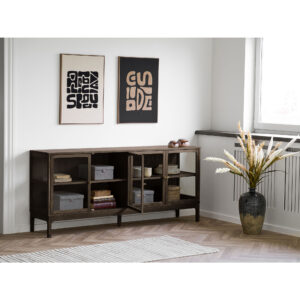 Zamora Skænk, 4 glaslåger, 1 hylde, eg/egefiner/hærdet glas, mørkebrun, 40x180x80 cm - Billede 7
