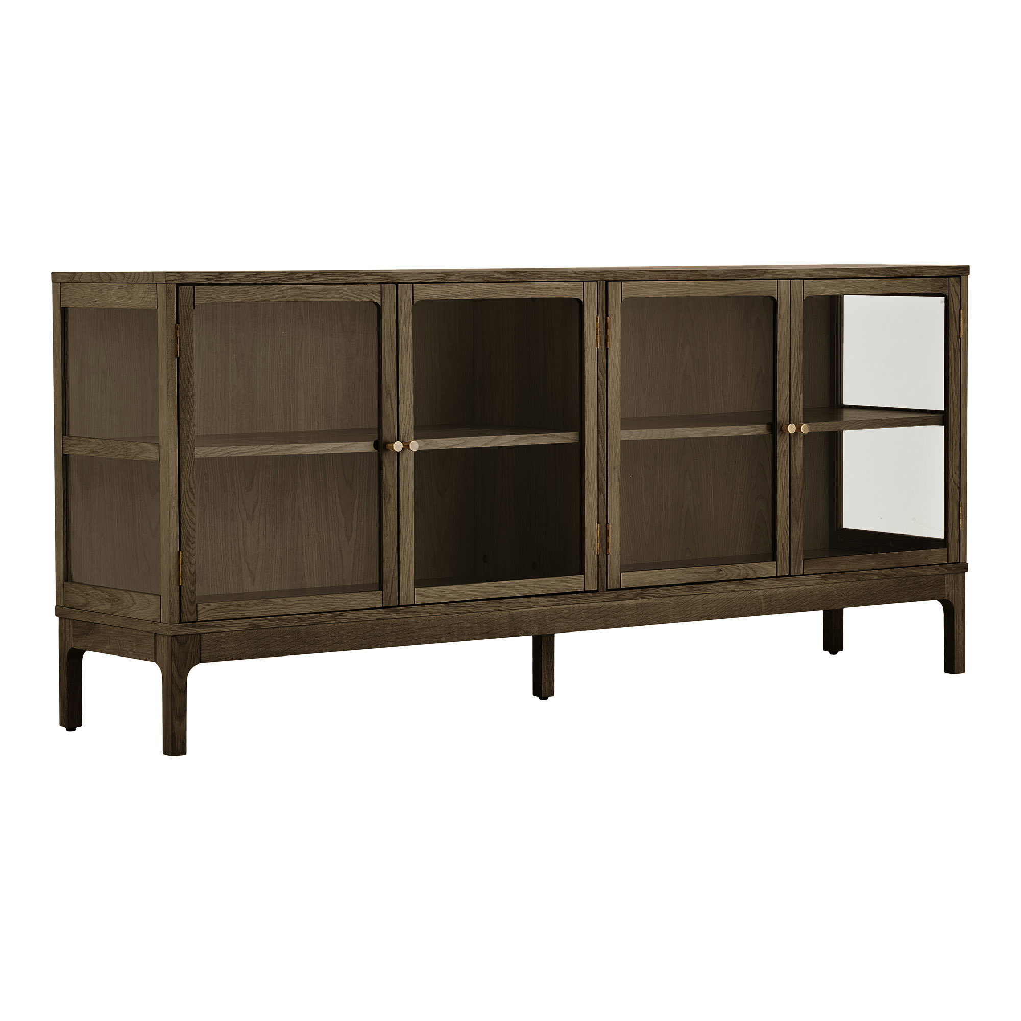 Zamora Skænk, 4 glaslåger, 1 hylde, eg/egefiner/hærdet glas, mørkebrun, 40x180x80 cm - Billede 2
