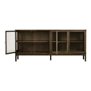 Zamora Skænk, 4 glaslåger, 1 hylde, eg/egefiner/hærdet glas, mørkebrun, 40x180x80 cm - Billede 3