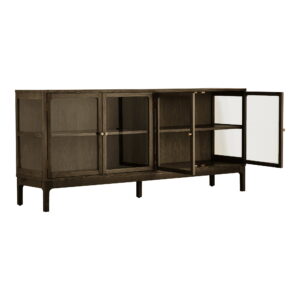Zamora Skænk, 4 glaslåger, 1 hylde, eg/egefiner/hærdet glas, mørkebrun, 40x180x80 cm - Billede 4