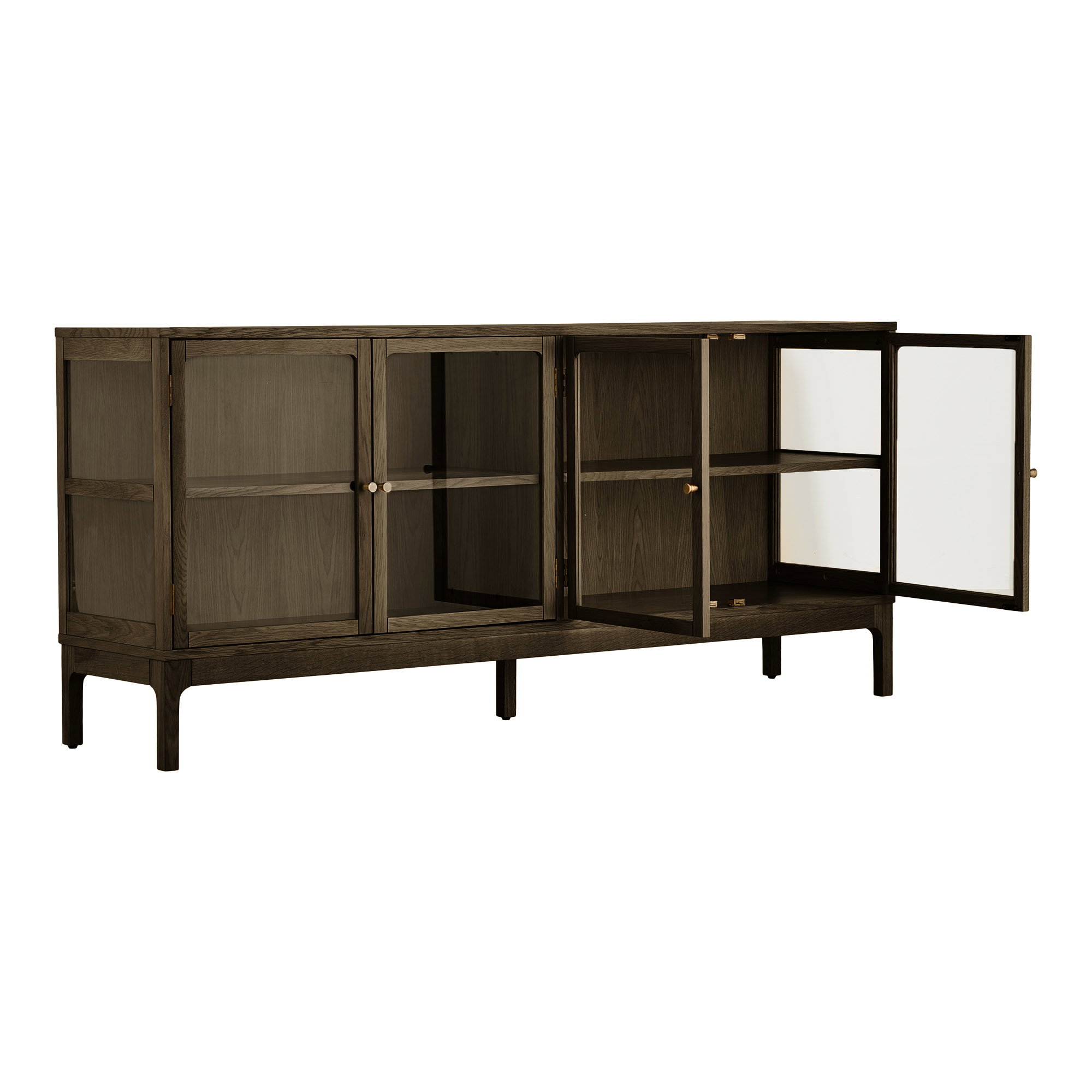 Zamora Skænk, 4 glaslåger, 1 hylde, eg/egefiner/hærdet glas, mørkebrun, 40x180x80 cm - Billede 4