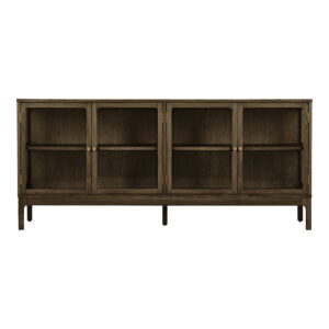 Zamora Skænk, 4 glaslåger, 1 hylde, eg/egefiner/hærdet glas, mørkebrun, 40x180x80 cm