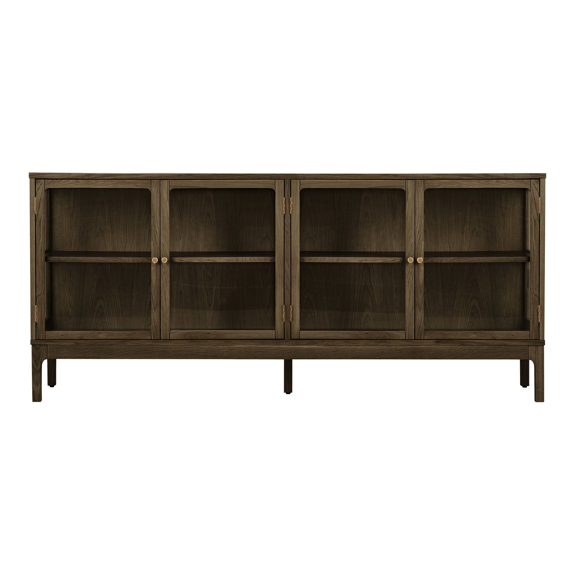 Zamora Skænk, 4 glaslåger, 1 hylde, eg/egefiner/hærdet glas, mørkebrun, 40x180x80 cm