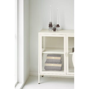 Brisbane Skænk, 3 glaslåger, stål, off white, 140x40x85 cm - Billede 8