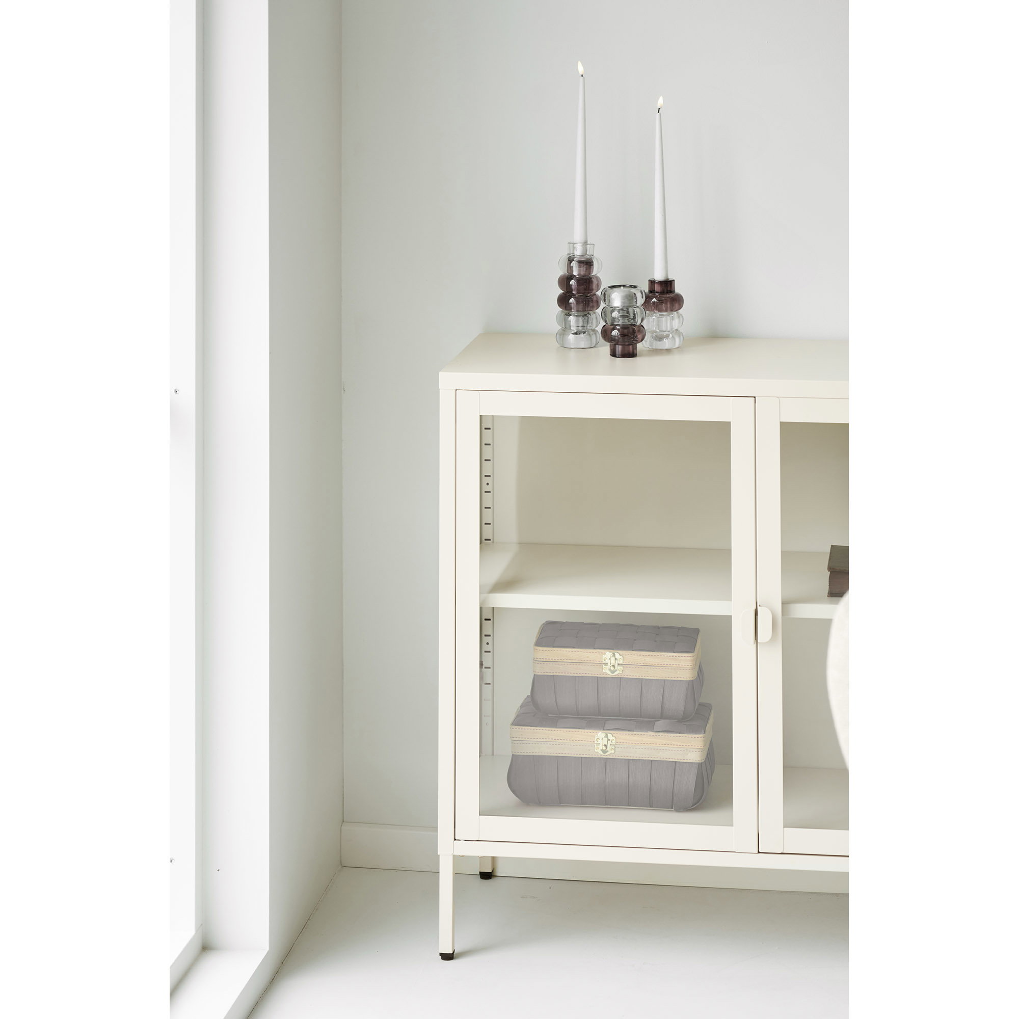 Brisbane Skænk, 3 glaslåger, stål, off white, 140x40x85 cm - Billede 8