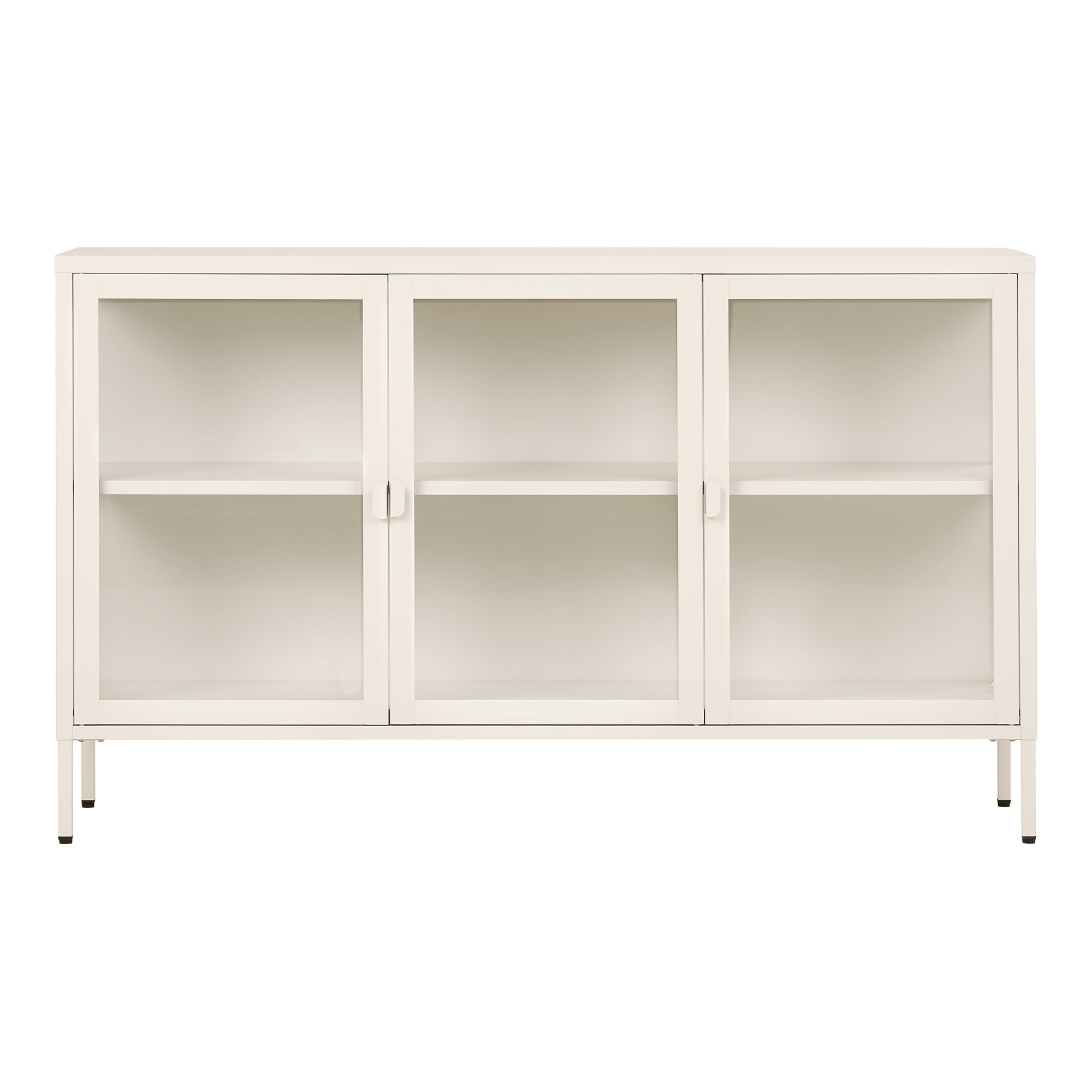 Brisbane Skænk, 3 glaslåger, stål, off white, 140x40x85 cm