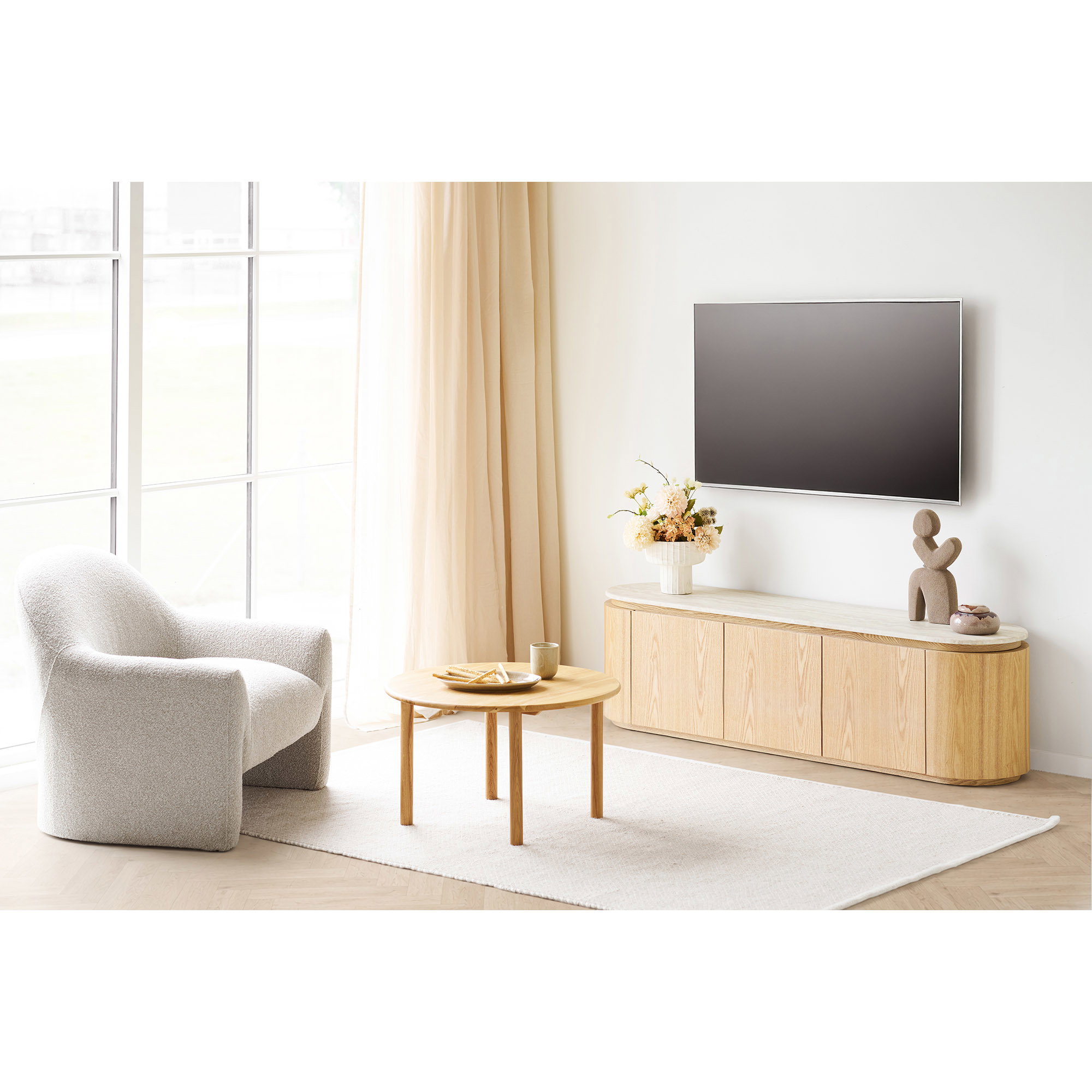 Larvik TV-bænk, granit/ask finer, natur/off white, 160x40x45 cm - Billede 9