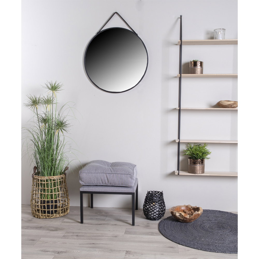Trapani Spejl, stål/kunstlæder, sort, ø60 cm - Billede 2