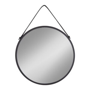 Trapani Spejl, stål/kunstlæder, sort, ø60 cm