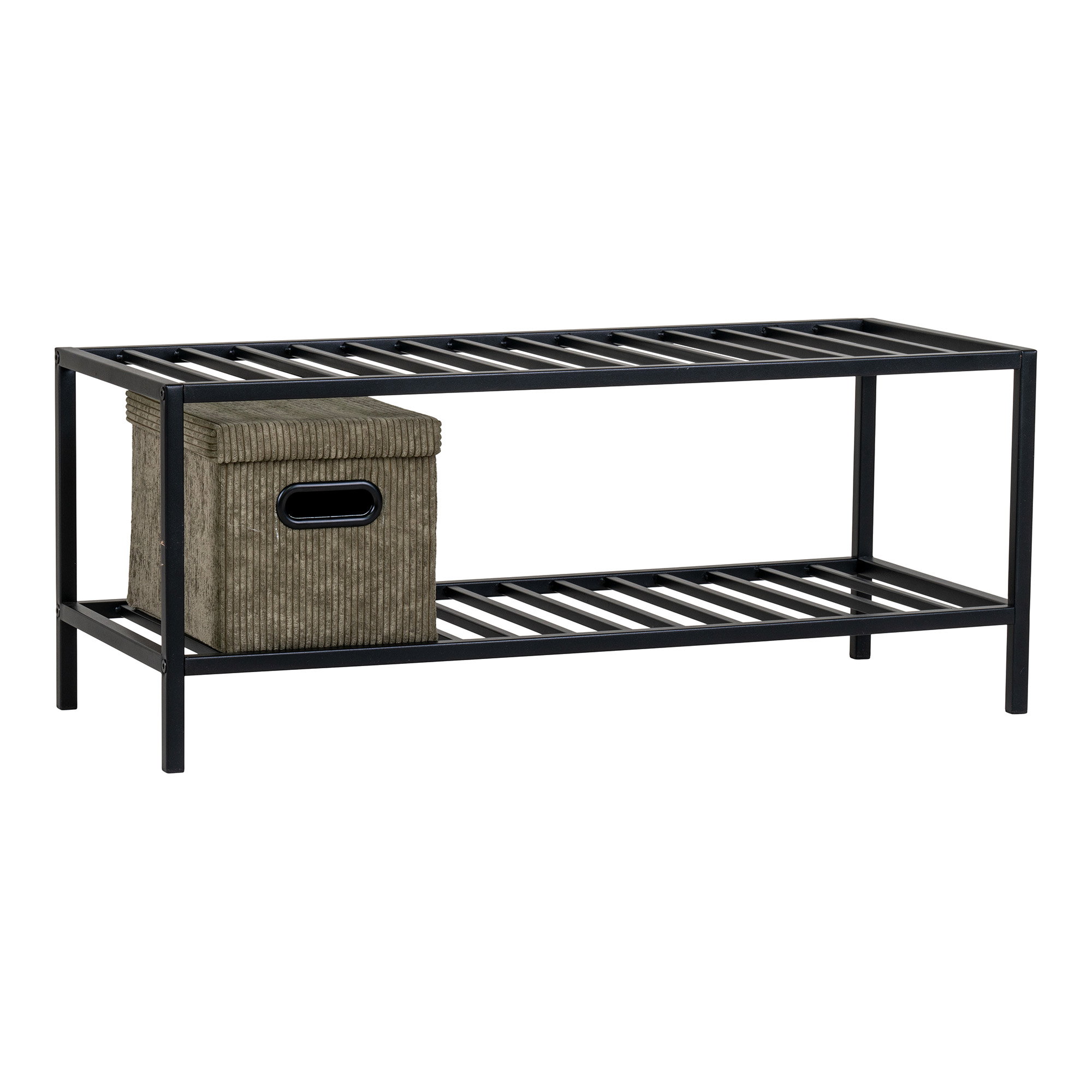 Vita skoreol, 2 skohylder, sort stål stel, 79x34 cm - Billede 4
