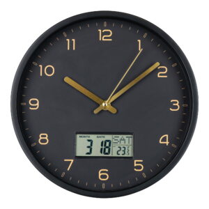 Amiens Vægur med digital display, sort, lydløs, ø25 cm