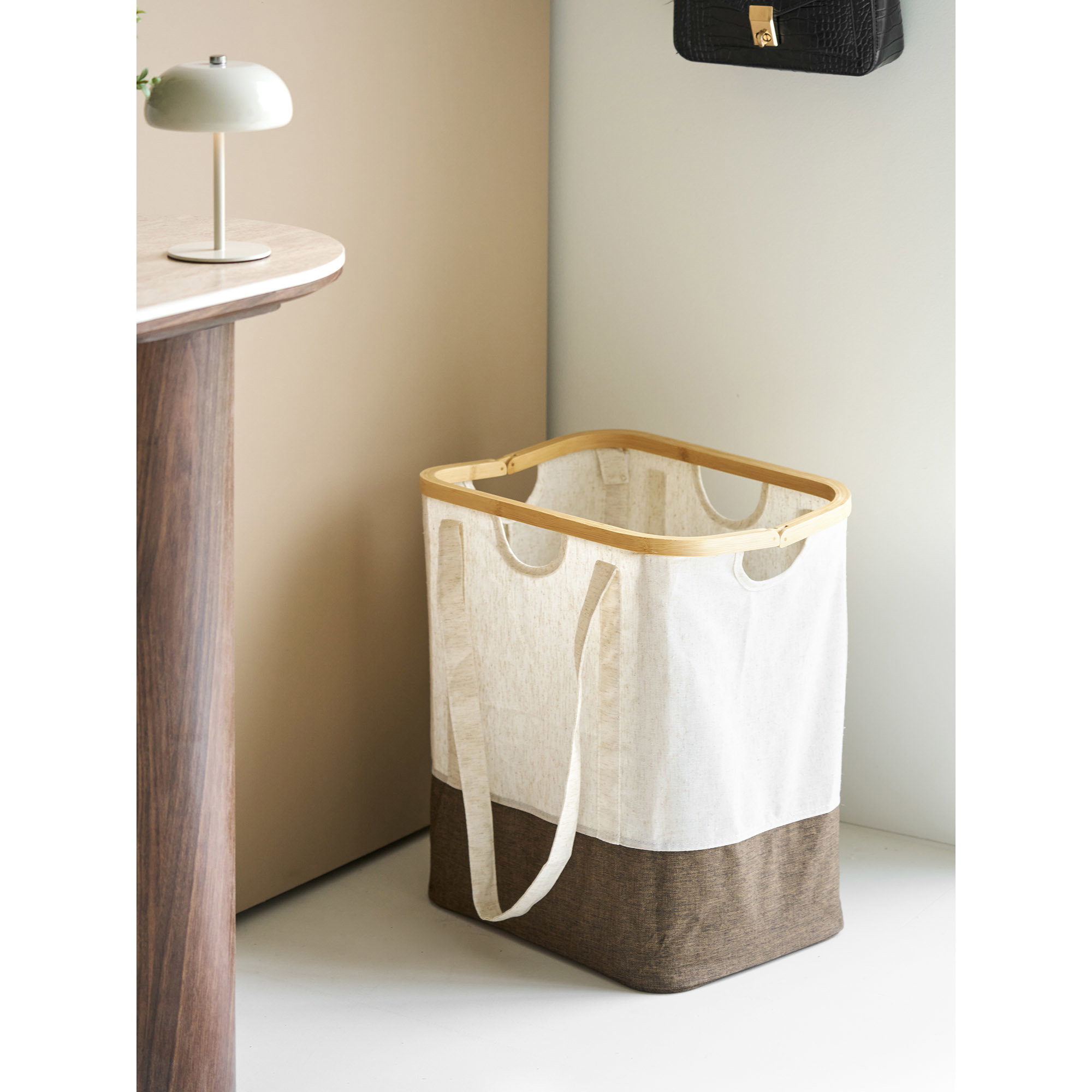 Noto Vasketøjspose, bambus/stof, off white/brun, 40x30x45 cm - Billede 6
