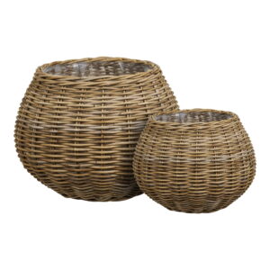 Melaka Kurv, kubu rattan, natur, sæt af 2
