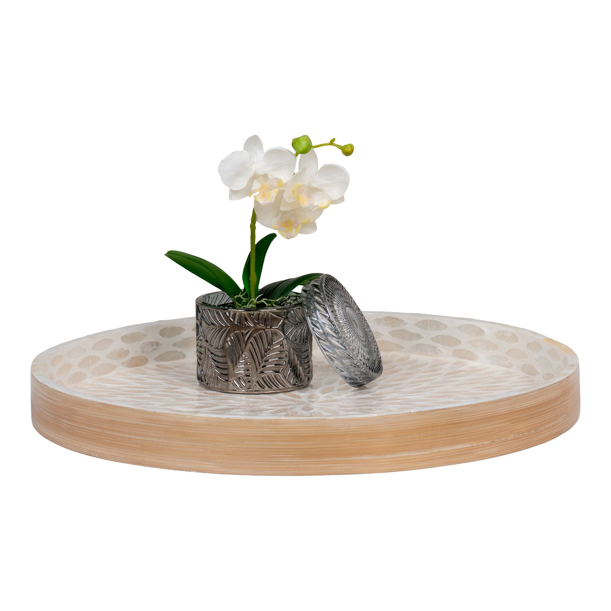 Bakke, bambus/capiz, beige, ø40x3,5cm - Billede 2