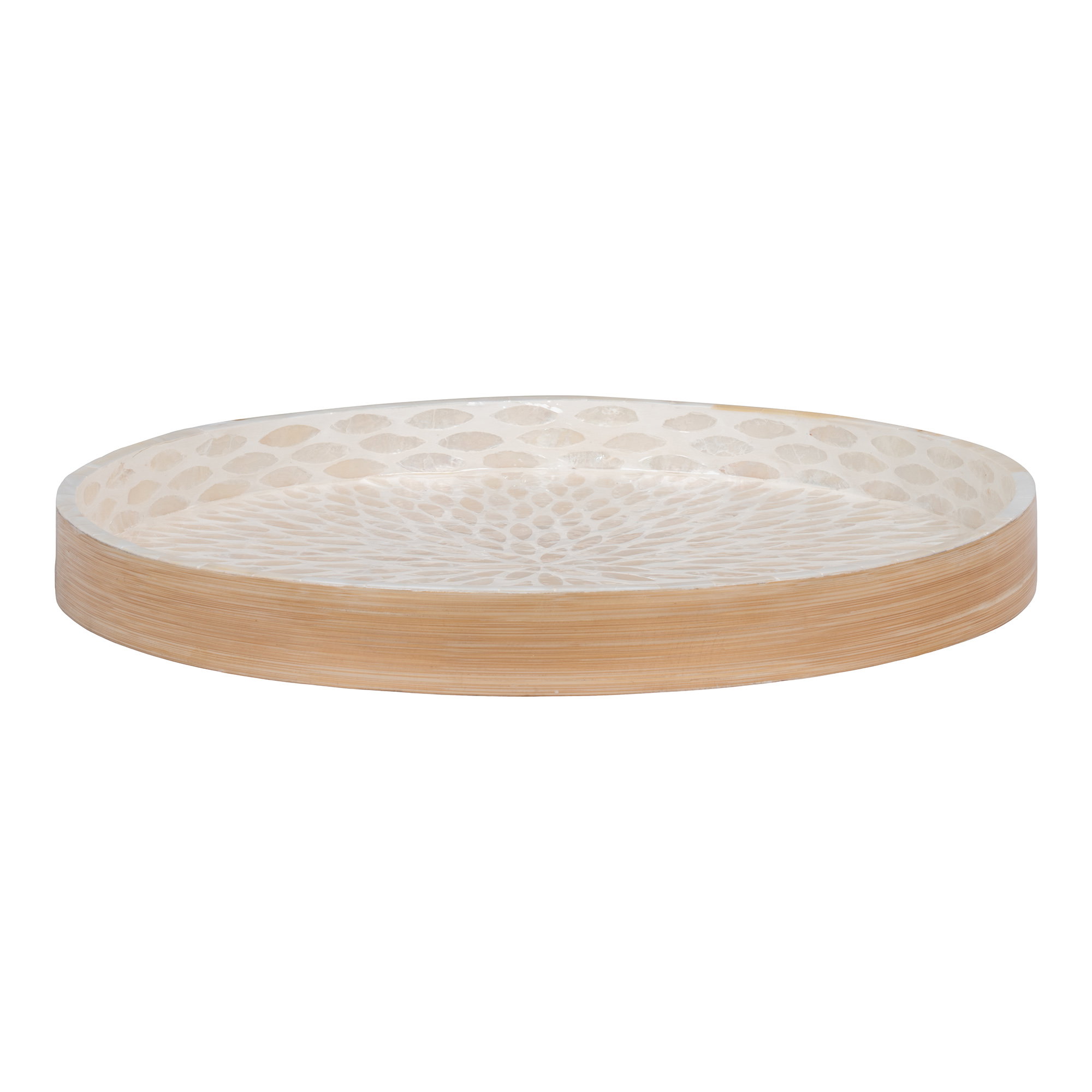 Bakke, bambus/capiz, beige, ø40x3,5cm