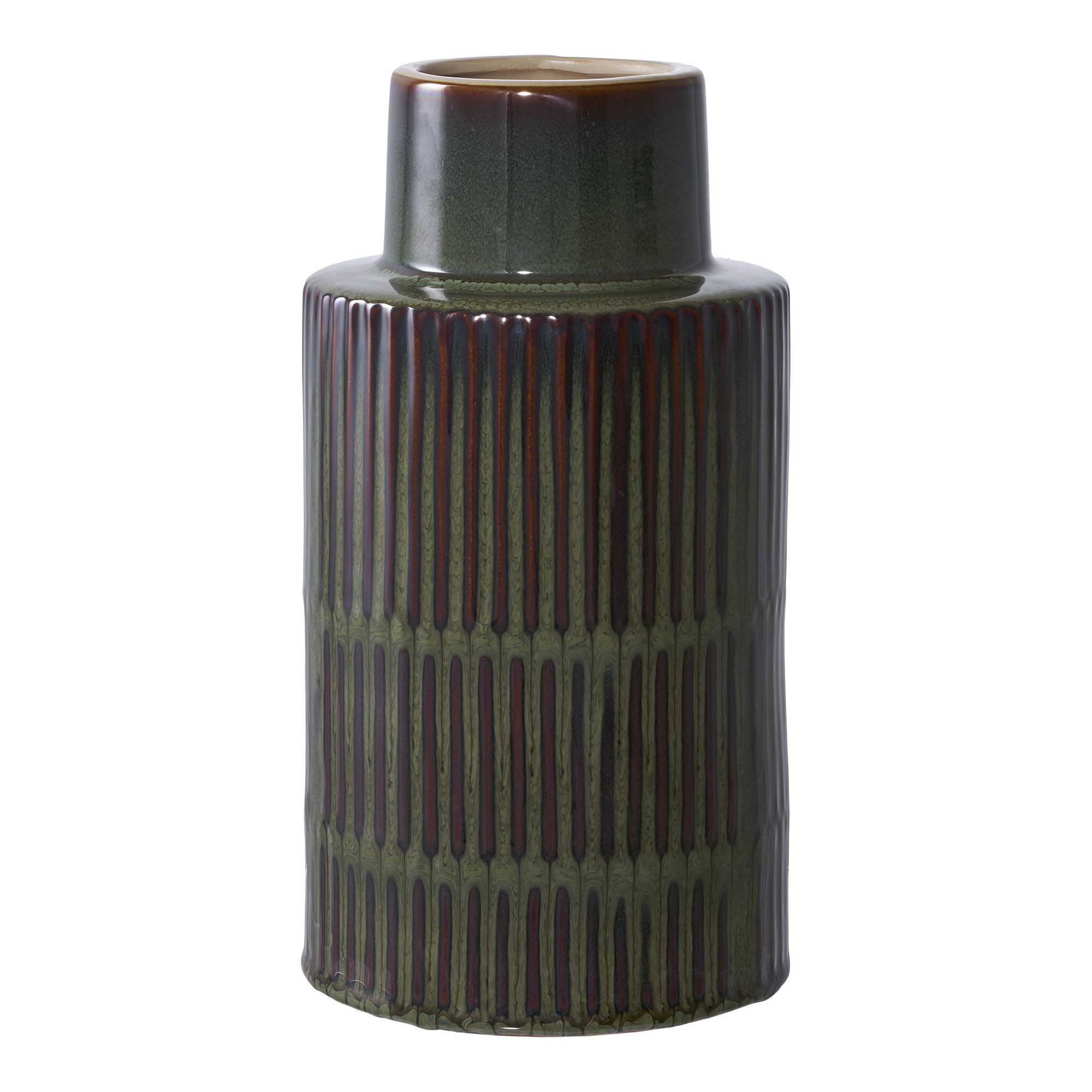 Vase, keramik, grøn/brun, ø16x30 cm