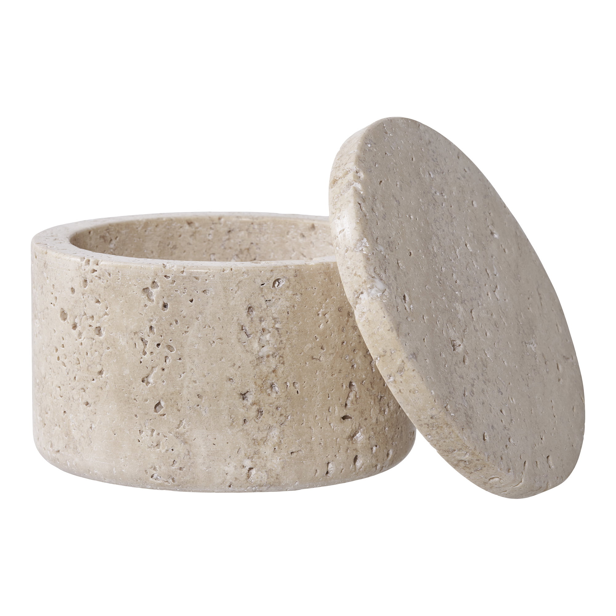 Krukke, travertin, natur, ø10x6,5 cm - Billede 2