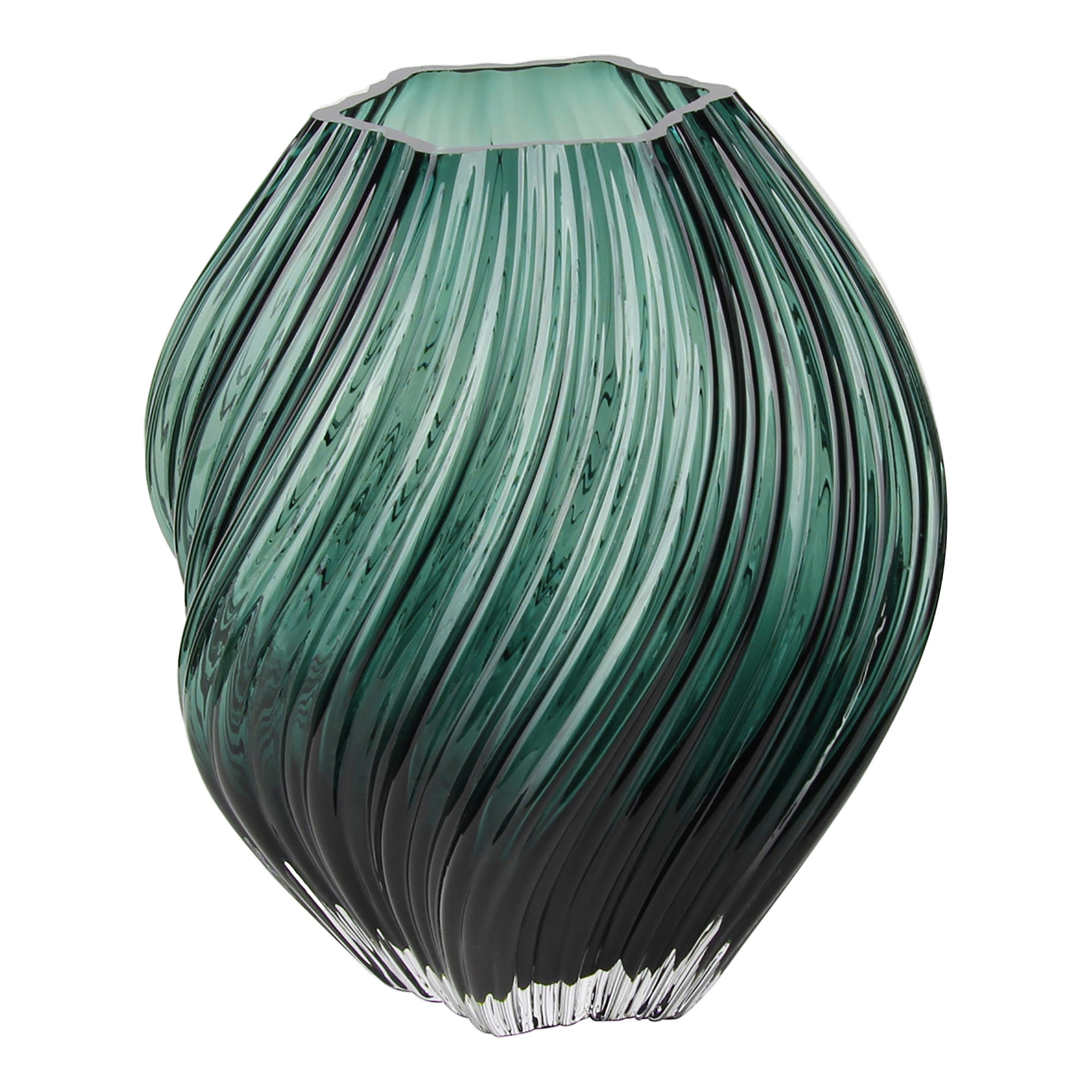 Vase, mundblæst glas, mørkegrøn, ø19x23 cm