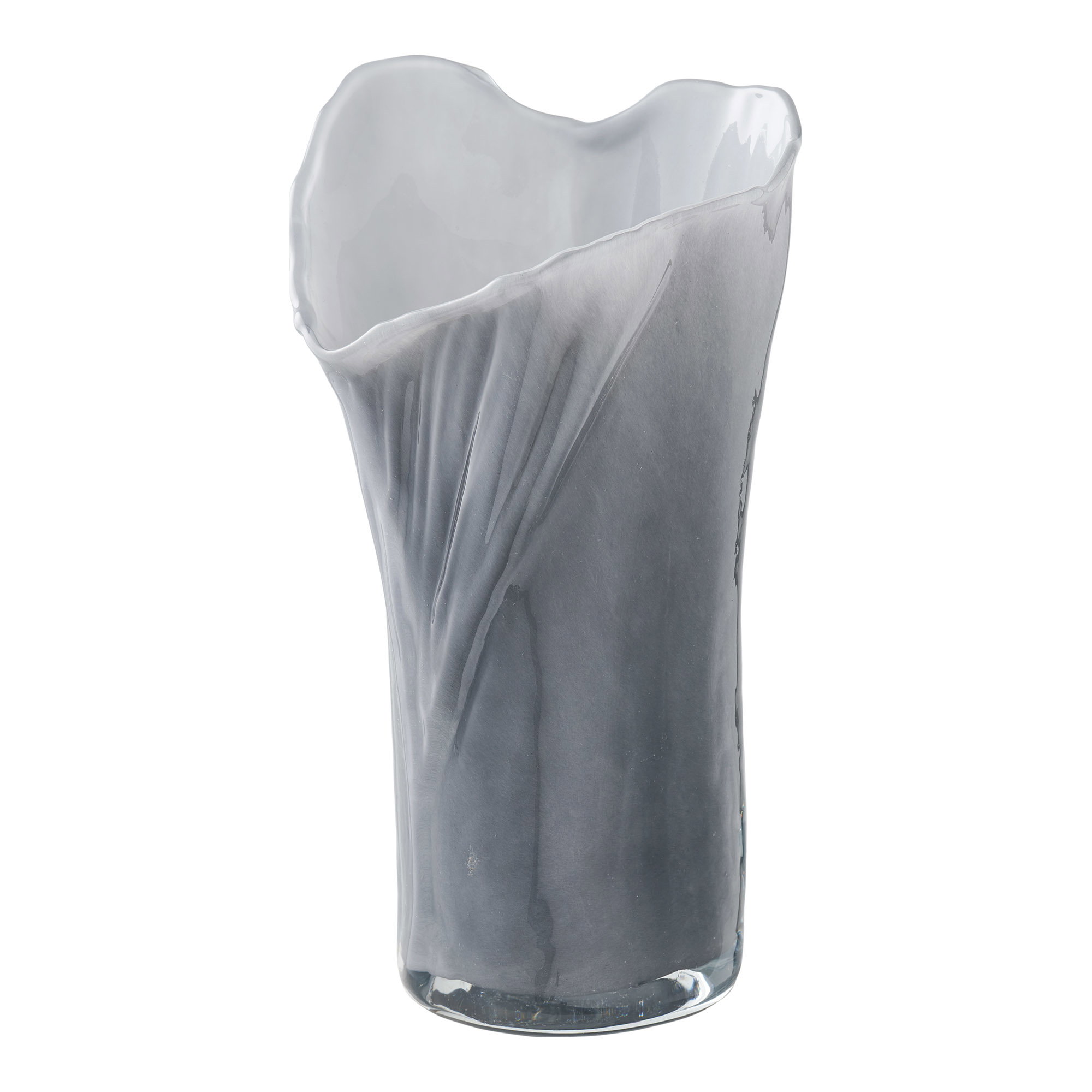 Vase, mundblæst glas, grå/hvid, 13x12,5x24 cm