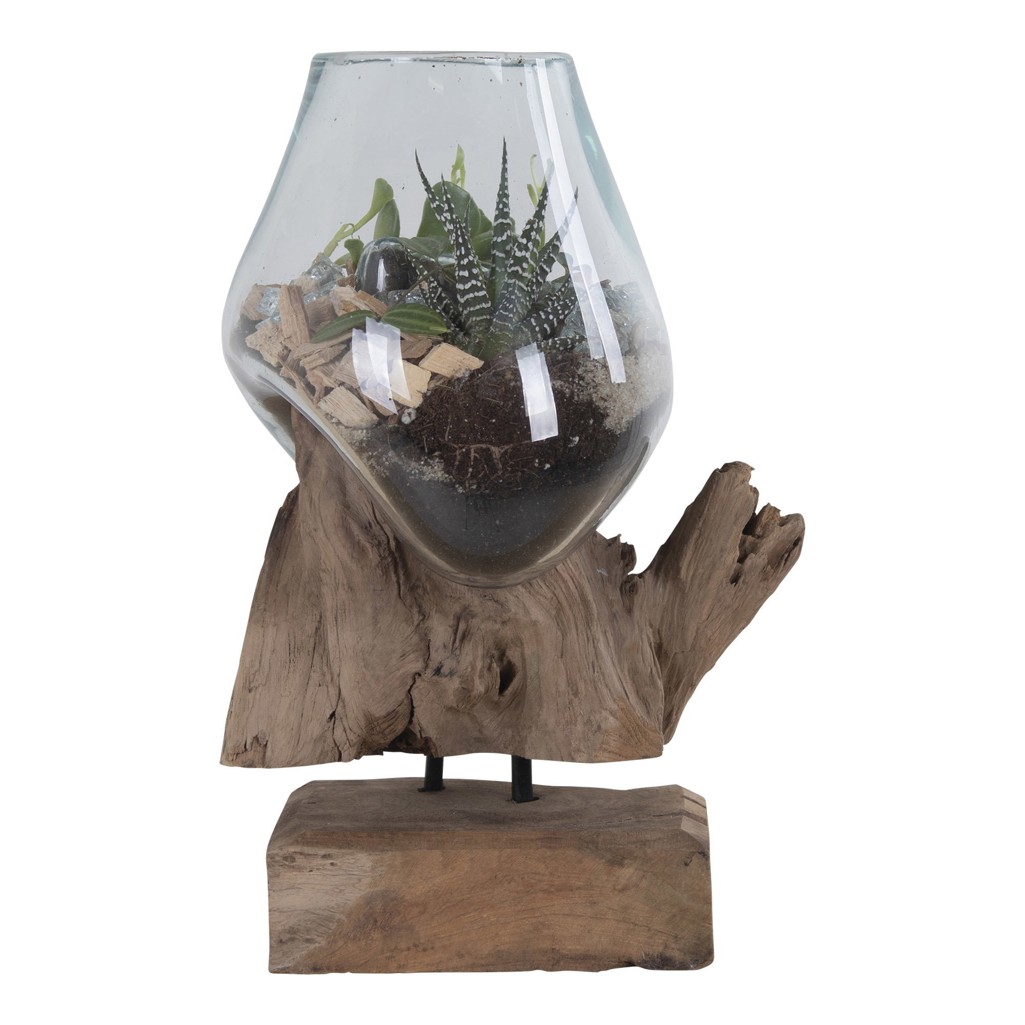 San Marino Waterdrop, teak/glas, natur, h25 cm
