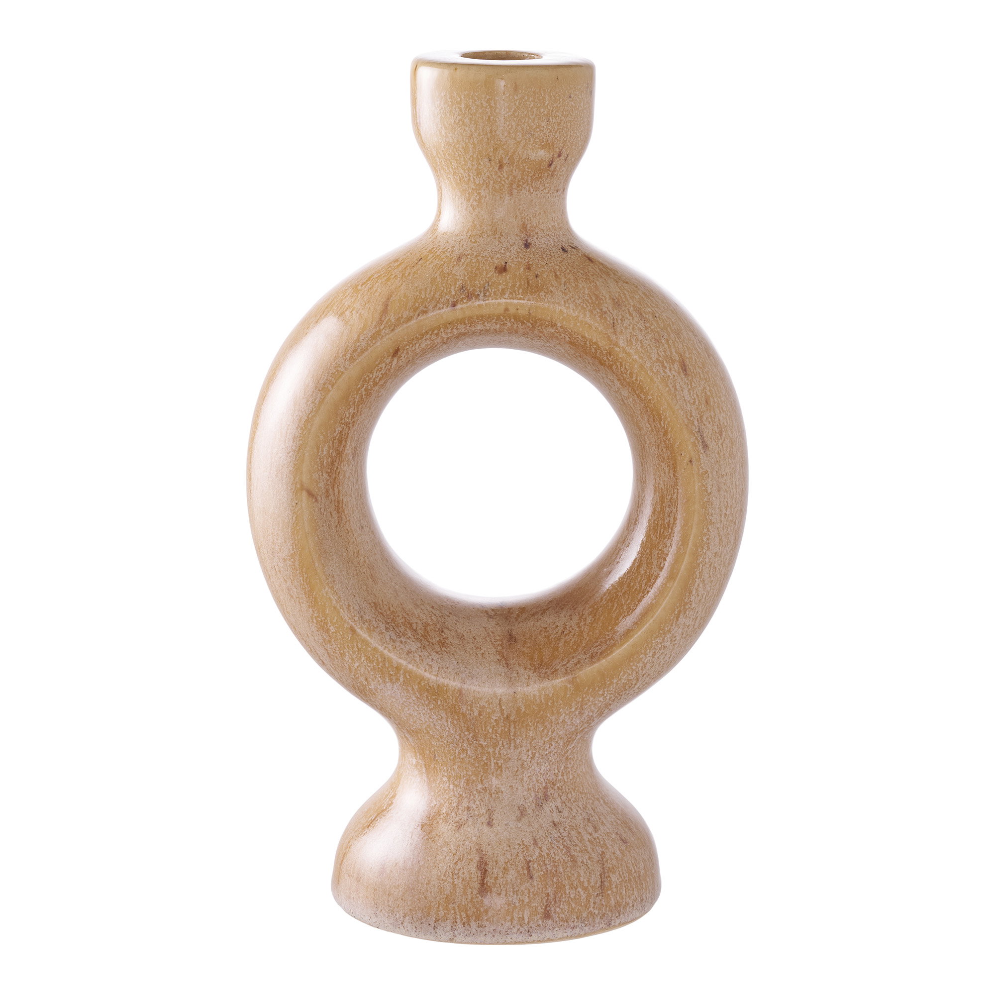 Lysestage, keramik, brun, 13,5x8,8x23,4 cm