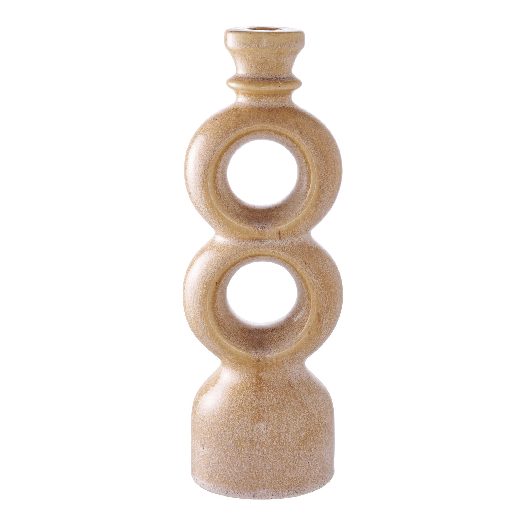 Lysestage, keramik, brun, 10,7x9,5x30,5 cm