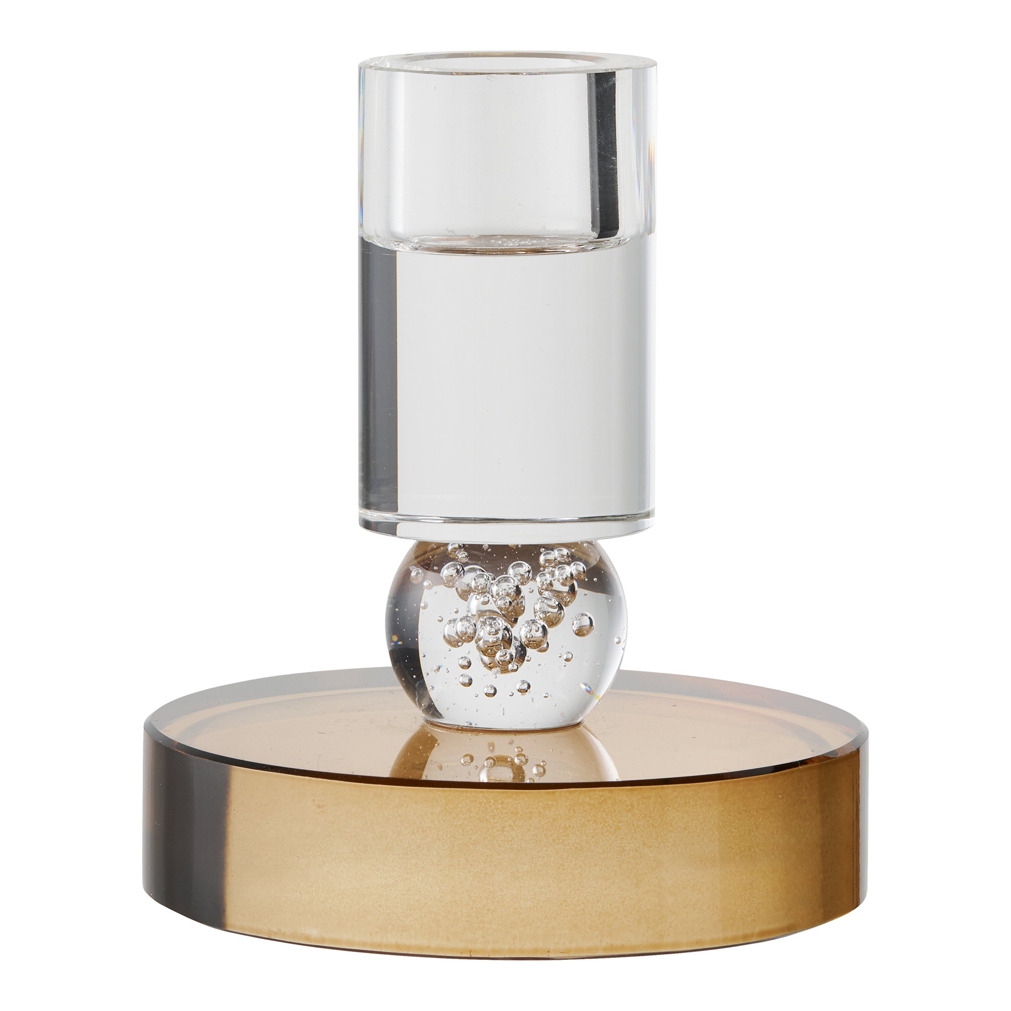 Lysestage, glas, brun/hvid, ø8,5x10 cm