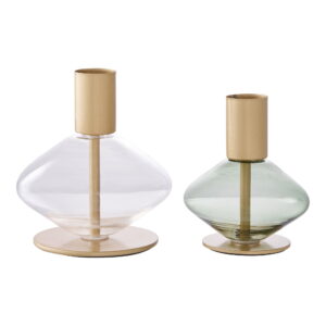 Lysestage, glas/metal, klar/grøn, sæt af 2 - Billede 2