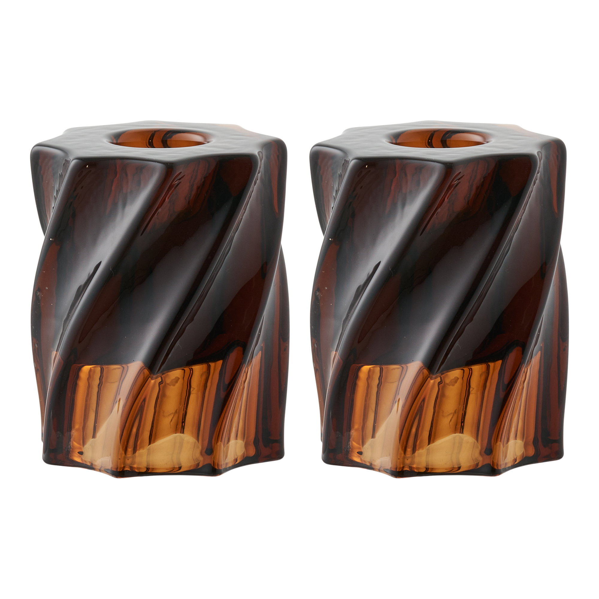 Lysestage, glas, smoked brun, sæt af 2 - Billede 2