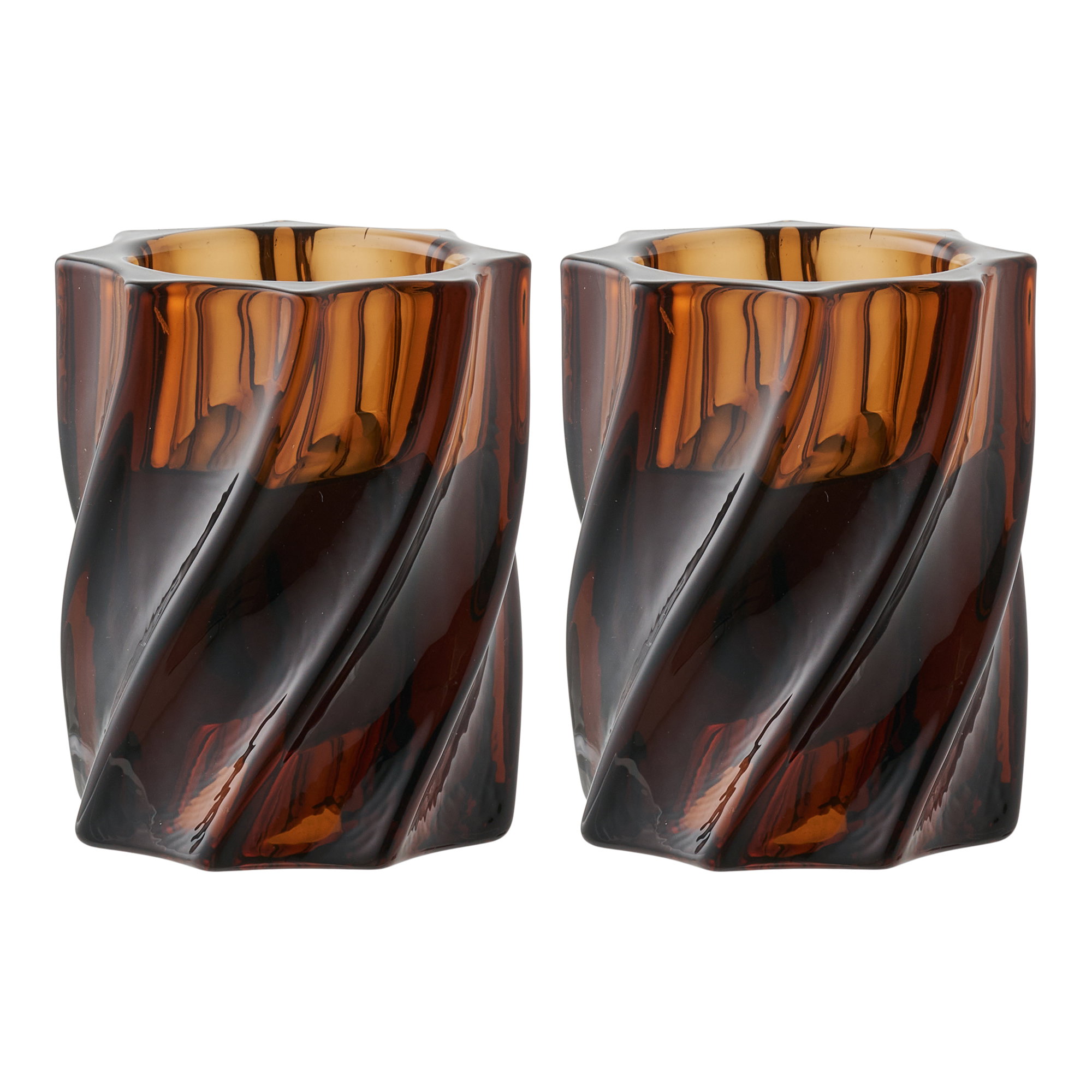 Lysestage, glas, smoked brun, sæt af 2