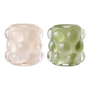 Lysestage, glas, beige/grøn, sæt af 2