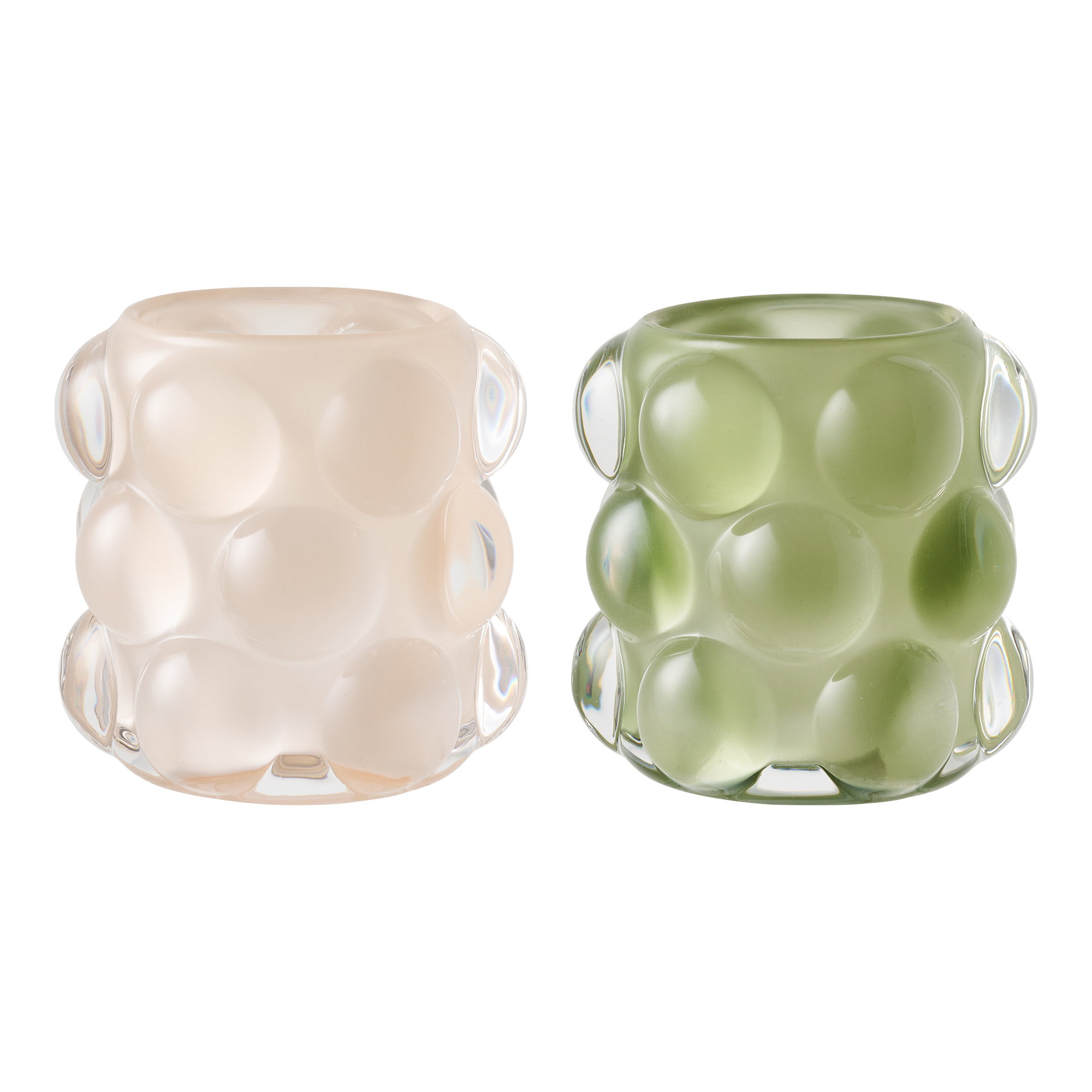 Lysestage, glas, beige/grøn, sæt af 2