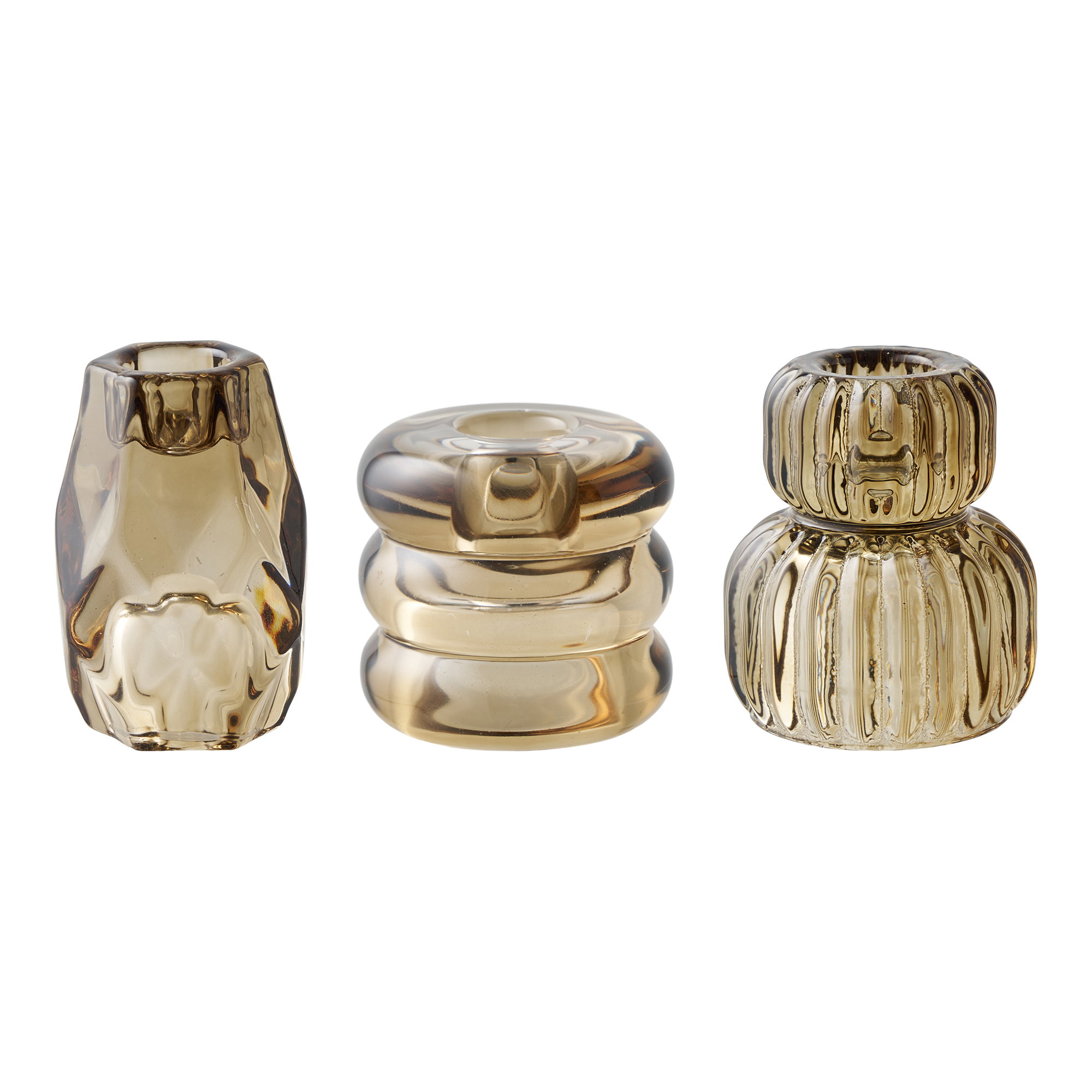 Lysestage, glas, smoked brun, sæt af 3 - Billede 2