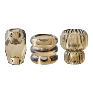Lysestage, glas, smoked brun, sæt af 3
