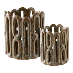 Lysestager, keramik, brun, sæt af 2