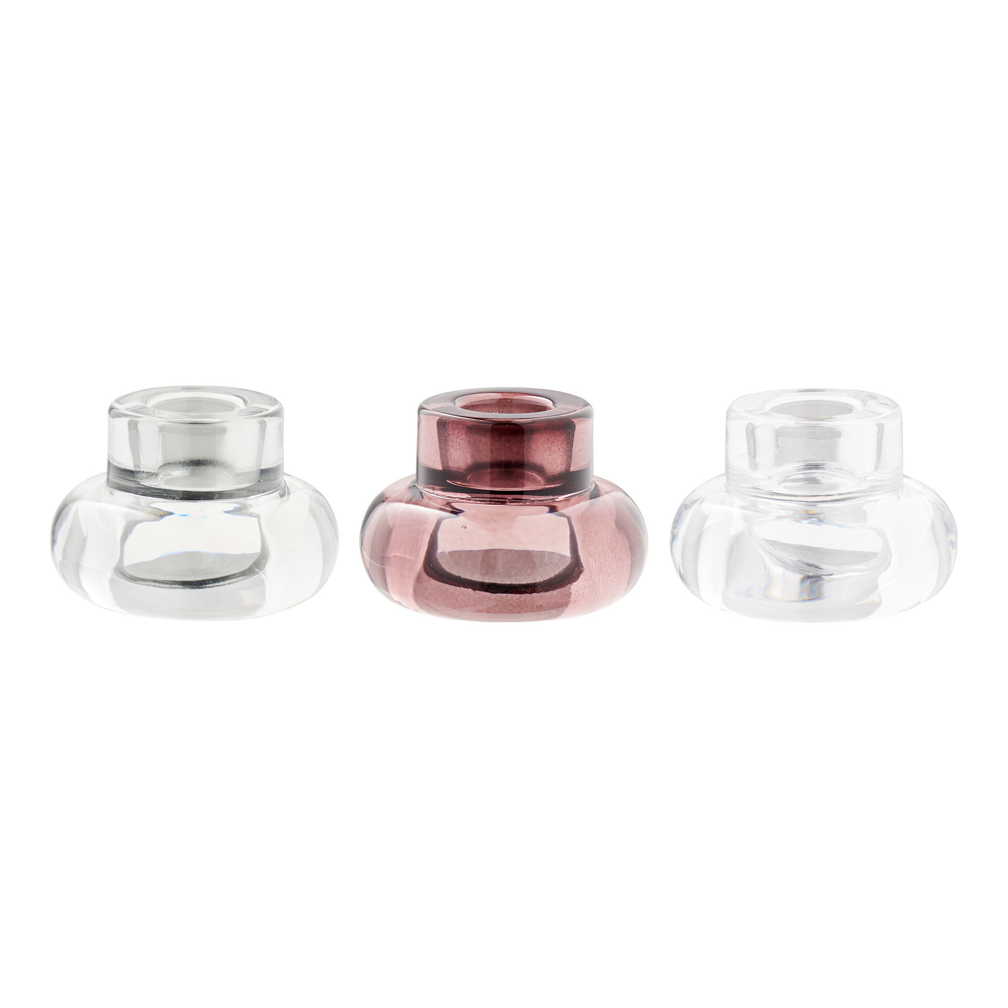 Lysestager, glas, klar/smoked grå/marron rød, sæt af 3 - Billede 2