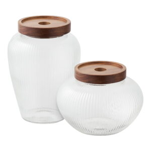 Maya Opbevaringsglas, glas/akacia, sæt af 2