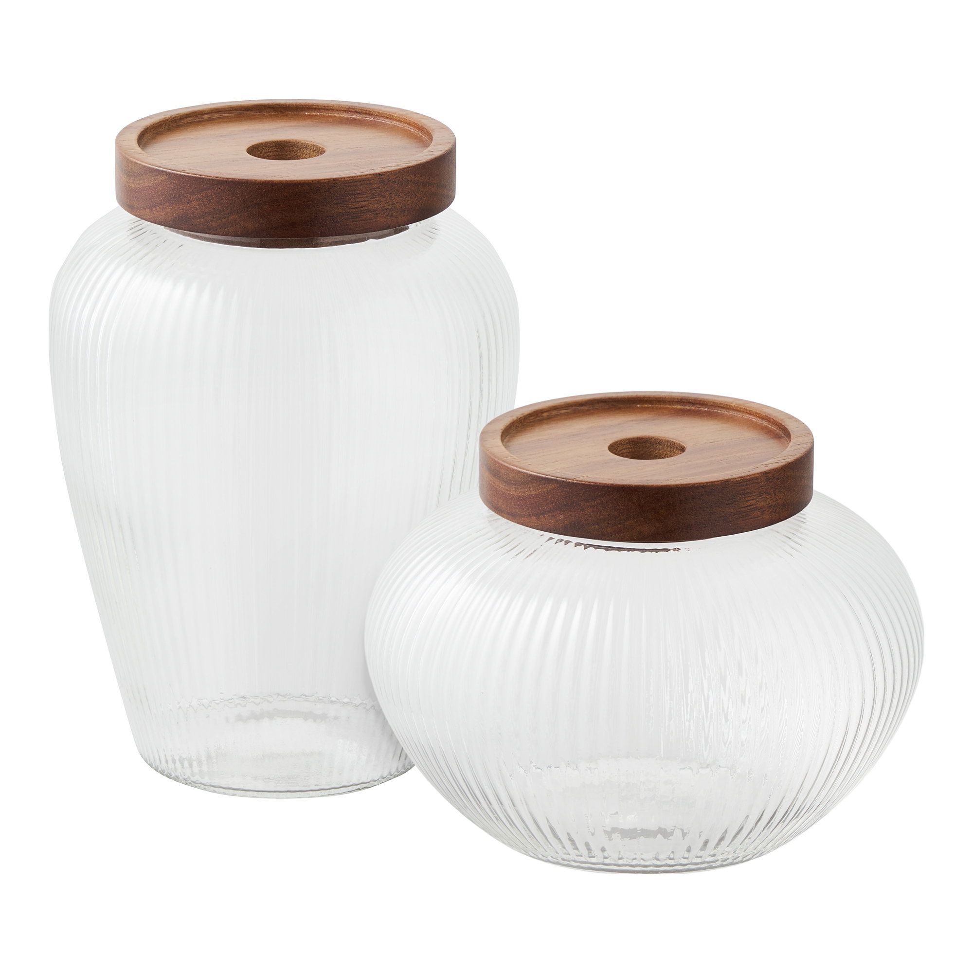 Maya Opbevaringsglas, glas/akacia, sæt af 2