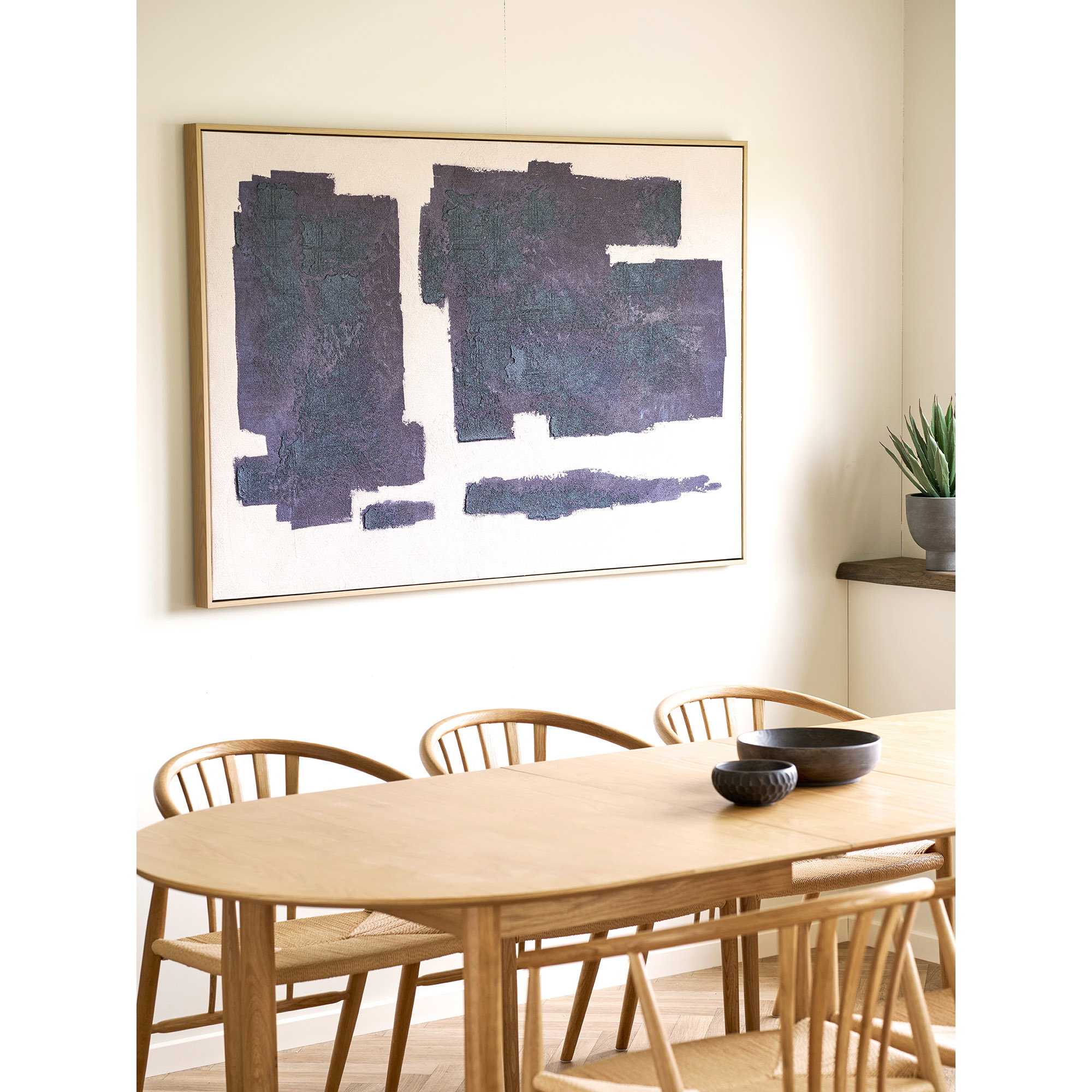 Edna Canvastryk med håndmalede detaljer, beige/blå, 100x150 cm - Billede 4